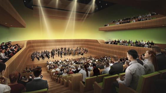 Perspective of the Concert Hall of the Shaw Auditorium Photo credit: Henning Larsen Architects Hong Kong