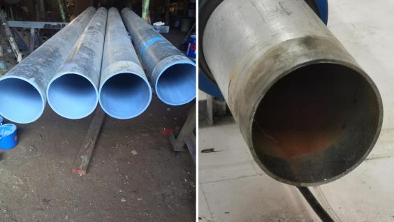 Water pipes (left) with MAP-1 coating and water pipe (right) without.