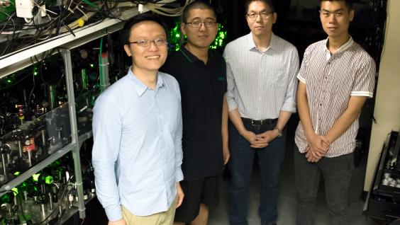 Prof. JO Gyu-Boong (second right) and his team members Dr. SONG Bo (left), Phd students HE Chengdong (second left) and REN Zejian (right)