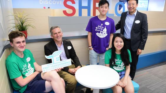  Dr Robert Wessling, Dean of Students (second left) and Prof Yeung Lam-lung, Head of Student Housing and Residential Life (first right) introduced the First-Year Experience @ Residence Program with student participants.