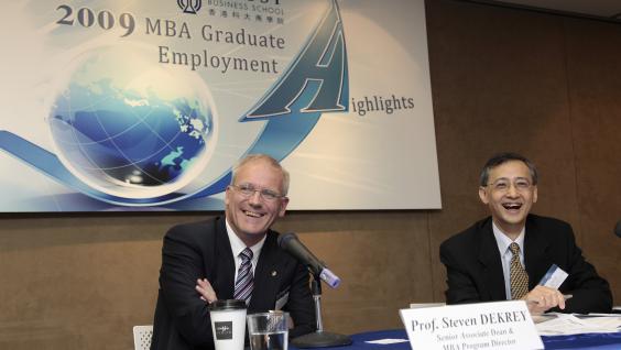  Prof Steven DeKrey, Senior Associate Dean and MBA Program Director (left) and, Adolf Ho, Head of MBA Career Services &amp; Corporate Relations provide analysis on the employment data.