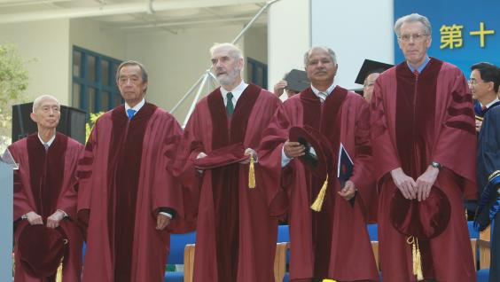 The five honorary graduates: (from left) Mr LO Ka Chung; the Hon Ronald ARCULLI; Prof Jonathan SPENCE; Prof Raj REDDY; Prof John HOPCROFT	