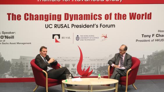 (Left) Dr Jim O’Neill and Prof Tony F Chan analyzing the changing dynamics of the world with an enthusiastic response