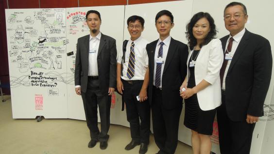  HKUST introduced how emerging technologies could transform human experience (From right) Dr Eden Woon, Prof Qian Zhang, Prof Fugee Tsung, Prof Zexiang Li and Prof Dekai Wu.